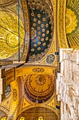 Half-dome cupolas ornamented with paintings and gilding, the center 52 metres high, inside the alabaster mosque of muhammad ali, 19th century turkish style, saladin citadel, cairo, egypt, africa
