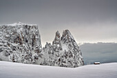 Schlern und Punta Santner im Winter, Dolomiti Unesco Heritage, Bozen Trentino Südtirol, Italien