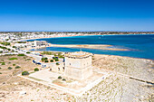 Lookout tower Torre Chianca facing the crystal sea, Torre Lapillo, Porto Cesareo, Lecce province, Salento, Apulia, Italy