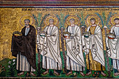 Mosaic of several saints, Basilica of Sant'Apollinare Nuovo. Ravenna, Emilia romagna, Italy, Europe.
