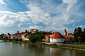 View of Ptuj, the oldest town in Slovenia, on the Drava river, Slovenia.