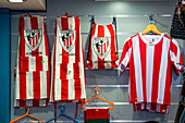 Bilbao athletic Bilbao shop t shirts in the old town in the city centre of Bilbao - Basque region of northern Spain