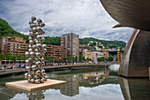Guggenheim Museum and Silver Balls art exhibit, popular attractions in the New Town part of Bilbao, Basque Country, Spain