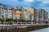 Panoramic seafront view of promenade on the sea front, Santander, Cantabria, Northern Spain.