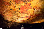 Paleolithic tools and replica of cave painting showing bison, National Museum and Research Center of Altamira, Santillana del Mar, Cantabria, Spain