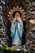 Replica of the grotto at the Lady of the Lourdes shrine in the Convent of the Concepcionistas. Viveiro, Lugo, Galicia, Spain, Europe