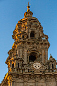 Clock tower of Santiago De Compostela Cathedral, Santiago De Compostela, Galicia, Spain.
