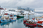 Fischerboote im Hafen. Ilulissat, Grönland.