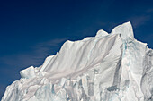 Detail of the top of an iceberg Ilulissat icefjord, an UNESCO World Heritage Site. Ilulissat Icefjord, Ilulissat, Greenland.