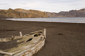 Antarctica, South Shetland Islands, Deception Island, Telephone Bay, Old Whaling Boat.