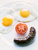 Fried eggs with tomato and sausage