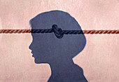 Rope knot in womanÃ¢â‚¬â„¢s head, illustration