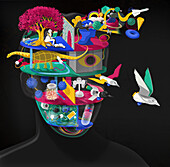 Future tech head, conceptual illustration