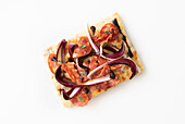 Pizza with radicchio, salami and balsamic vinegar glaze