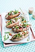 Sweet potatoes with chickpeas tabbouleh