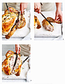 Preparing roast turkey to serve