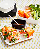 Vietnamese sweet potato and prawn salad rolls