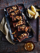 Chocolate tart with poached pears