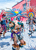 Native Americans with traditional costume participate at the festival of Valle del Maiz in San Miguel de Allende ,Mexico.