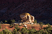 Eroded sandstone formations at sunrise in Capitol Reef National Park in Utah.