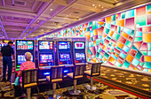 The interior of Bellagio hotel and casino in Las Vegas. Bellagio is a luxury hotel and casino located on the Las Vegas Strip. The Bellagio opened on 1998.