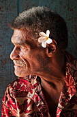 Fijian man in Naveyago village, Sigatoka River, Viti Levu Island, Fiji.