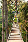 Suspension bridge at Jungle Flight zip line and forest canopy tour; Chiang Mai, Thailand.