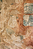 Detail einer Stucktafel aus dem Tempel XIX, die U Pacal K'inich zeigt. 8. Jahrhundert. Museum der Stätte von Palenque "Alberto Ruz Lluillier". Palenque-Nationalpark. UNESCO-Weltkulturerbe.