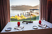 Restaurant im Las Balsas Gourmet Hotel und Spa, Las Balsas Bay, Villa la Angostura, Neuquen, Patagonien, Argentinien