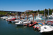 Depoe Bay Bridge and boats in "World's Smallest Harbor"; central Oregon Coast.