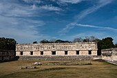 The west building in the Nunnery Quadrangle in the pre-Hispanic Mayan ruins of Uxmal, Mexico.