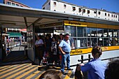 Vaporetto arriving at Ferrovia stop in Venice, Italy