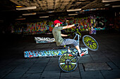 Cyclist at Southbank Centre Skate Park, London, England