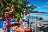 Island of Taha'a, French Polynesia. Local vendor at the Motu Mahana, Taha'a, Society Islands, French Polynesia, South Pacific.