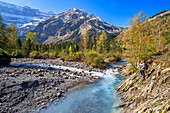 The Cirque de Gavarnie and the Gavarnie Falls / Grande Cascade de Gavarnie, highest waterfall of France in the Pyrenees. Hautes-Pyrenees, Gavarnie-Gèdre, Pyrenees National Park, Gavarnie cirque, listed as World Heritage by UNESCO.