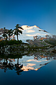Mount Baker und Spiegelung in einem Tümpel; Park Butte Trail, Mount Baker-Snoqualmie National Forest, Washington.