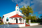 Rotoava church in Fakarava, Tuamotus Archipelago French Polynesia, Tuamotu Islands, South Pacific.