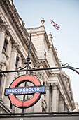 London Underground Tube Station Sign at Westminster Tube Station, London, England