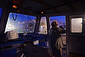 Boat that carries tourists from port of Mykonos to cruise ship, Greek Islands, Greece