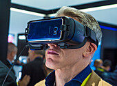 Virtual reality demonstration at The Samsung booth at the CES show in Las Vegas , CES is the world's leading consumer-electronics show.