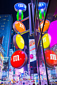 The M&M world store in Times square New Yor , The three-level 24,000-square-foot store is the largest candy store in New York.