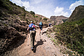 Climbing Dead Womans Pass (Warmiwañusqa) on Inca Trail Trek day 2, Cusco Region, Peru