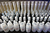 Research sample bottles in a lab