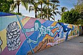 Mural on wall in Bucerias, Riviera Nayarit, Mexico. "Nuestra Bahia y su Origen" by Ramon Carrillo Escobedo.