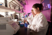 Scientists conducting an experiment in a laboratory