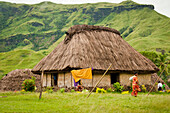 Traditional Fijian bure in Navala Village, Nausori Highlands, Viti Levu Island, Fiji.