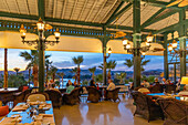 The Terrace Restaurant at The Old Cataract Hotel at dusk, Aswan, Egypt, North Africa, Africa