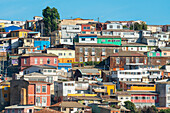 Bunte Häuser von Valparaiso, Valparaiso, Provinz Valparaiso, Region Valparaiso, Chile, Südamerika