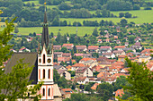 Turm der St.-Veits-Kirche, Cesky Krumlov, UNESCO-Welterbe, Südböhmische Region, Tschechische Republik (Tschechien), Europa