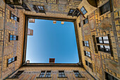 Straight up view of Cesky Krumlov Castle from the Chateau Courtyard, UNESCO World Heritage Site, Cesky Krumlov, South Bohemian Region, Czech Republic (Czechia), Europe